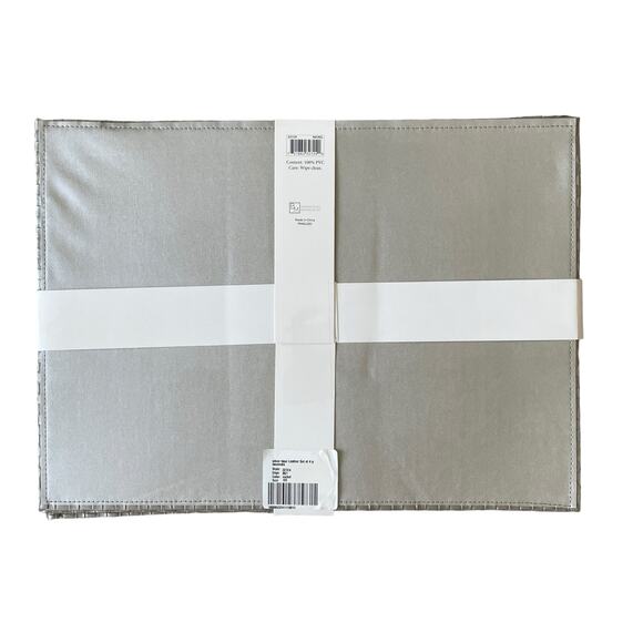 Allegro Metallic Silver Faux Leather Placemats 13x18 Set of 4 Holiday Glam NEW - Picture 5 of 15